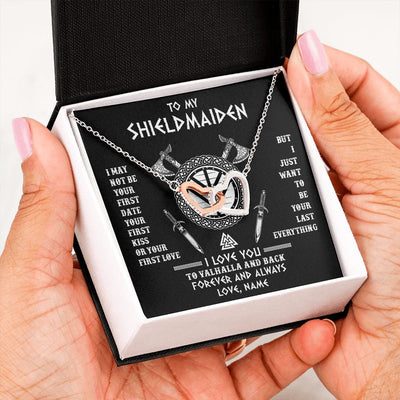 Interlocking Hearts Necklace | Personalized To My Shieldmaiden Viking Necklace I Love You To Valhalla And Back Wife Girlfriend Women Birthday Anniversary Customized Gift Box Message Card | teecentury