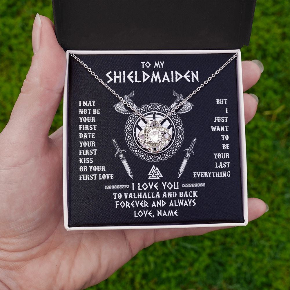 Love Knot Necklace | Personalized To My Shieldmaiden Viking Necklace I Love You To Valhalla And Back Wife Girlfriend Women Birthday Anniversary Customized Gift Box Message Card | teecentury