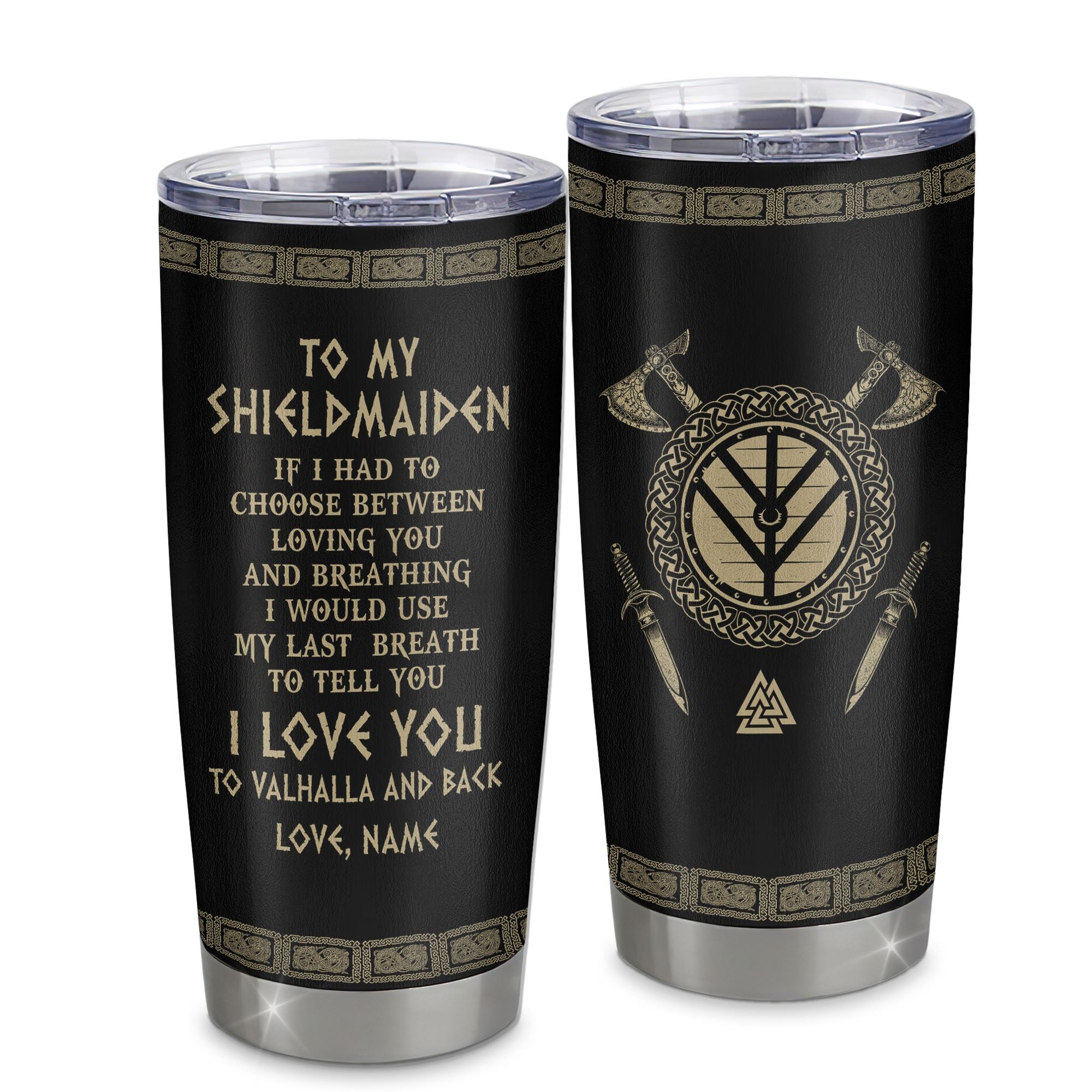 Personalized To My Shieldmaiden Viking Tumbler Wife From Husband I Love You To Valhalla Soulmate Girlfriend Birthday Anniversary Day Christmas Travel Mug | teecentury