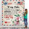 Personalized To My Sister Blanket From Brother Floral Air Mail Letter I Love You Sister Birthday Christmas Thanksgiving Customized Fleece Throw Blanket | teecentury