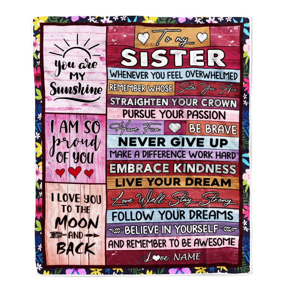Personalized To My Sister Blanket From Brother Never Believe In Yourself Awesome Pink Wood Sister Birthday Graduation Christmas Customized Fleece Blanket Blanket | Teecentury.com