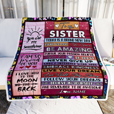 Personalized To My Sister Blanket From Brother Never Give Up Live Your Dream Pink Wood Sister Birthday Graduation Christmas Customized Fleece Blanket Blanket | Teecentury.com
