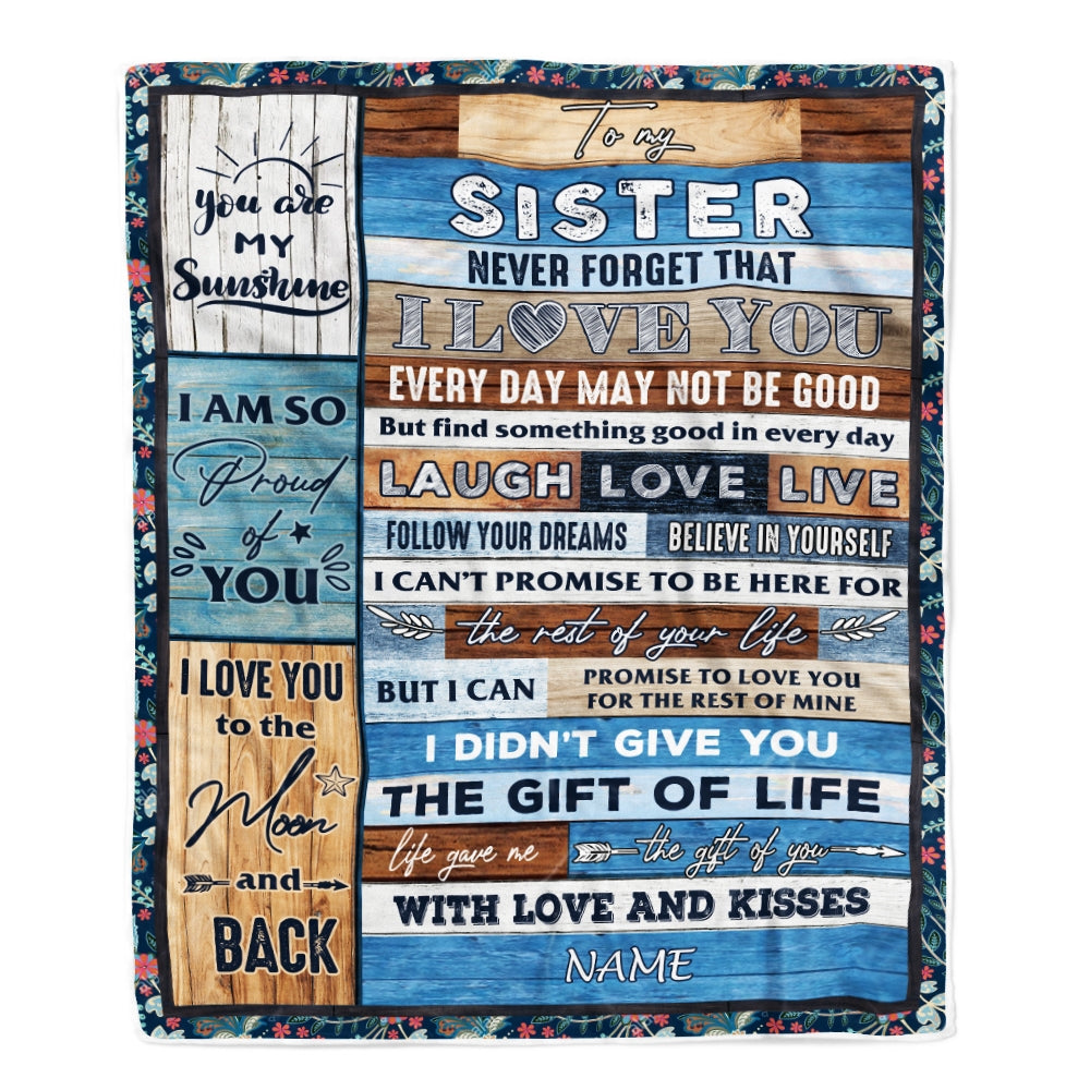 Personalized To My Sister Blanket From Brother Sister I Love You Wood Sister Birthday Christmas Thanksgiving Graduation Customized Fleece Blanket | teecentury
