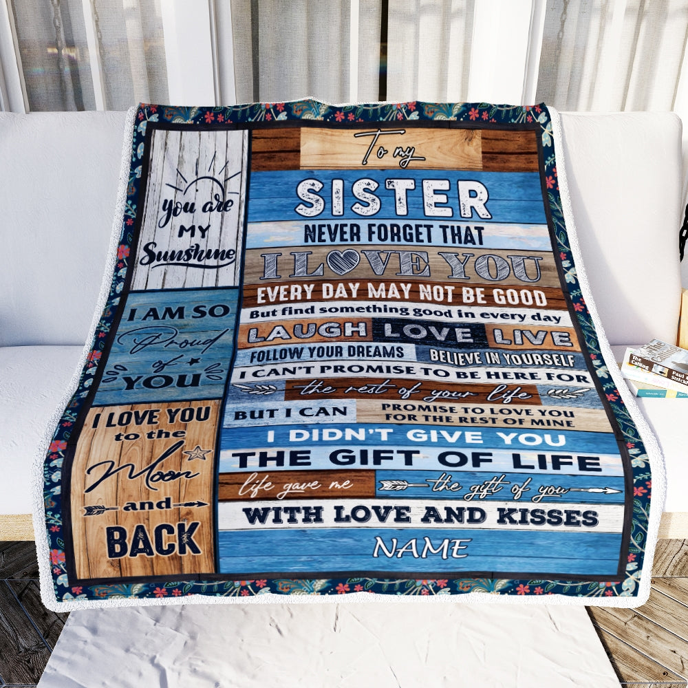 Personalized To My Sister Blanket From Brother Sister I Love You Wood Sister Birthday Christmas Thanksgiving Graduation Customized Fleece Blanket | teecentury