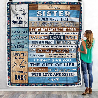 Personalized To My Sister Blanket From Brother Sister I Love You Wood Sister Birthday Christmas Thanksgiving Graduation Customized Fleece Blanket | teecentury