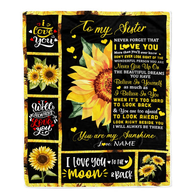 Personalized To My Sister Blanket From Brother Sister Never Forget I Love You Sunflower Sister Birthday Graduation Christmas Customized Fleece Throw Blanket | teecentury