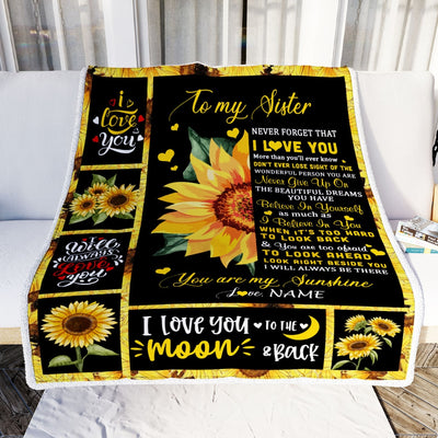 Personalized To My Sister Blanket From Brother Sister Never Forget I Love You Sunflower Sister Birthday Graduation Christmas Customized Fleece Throw Blanket | teecentury