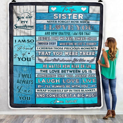Personalized To My Sister Blanket From Brother Sister Wood I Love You It A Big Hug Sister Birthday Graduation Christmas Customized Bed Fleece Throw Blanket | teecentury