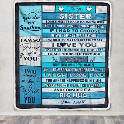 Personalized To My Sister Blanket From Brother Sister Wood Laugh Love Live Big Hug Sister Birthday Graduation Christmas Customized Bed Fleece Throw Blanket | teecentury