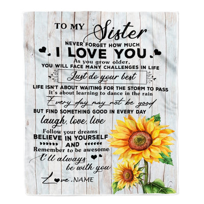 Personalized To My Sister Blanket From Brother Sunflower Wood Laugh Love Live Sister Birthday Graduation Christmas Customized Bed Quilt Fleece Throw Blanket | teecentury