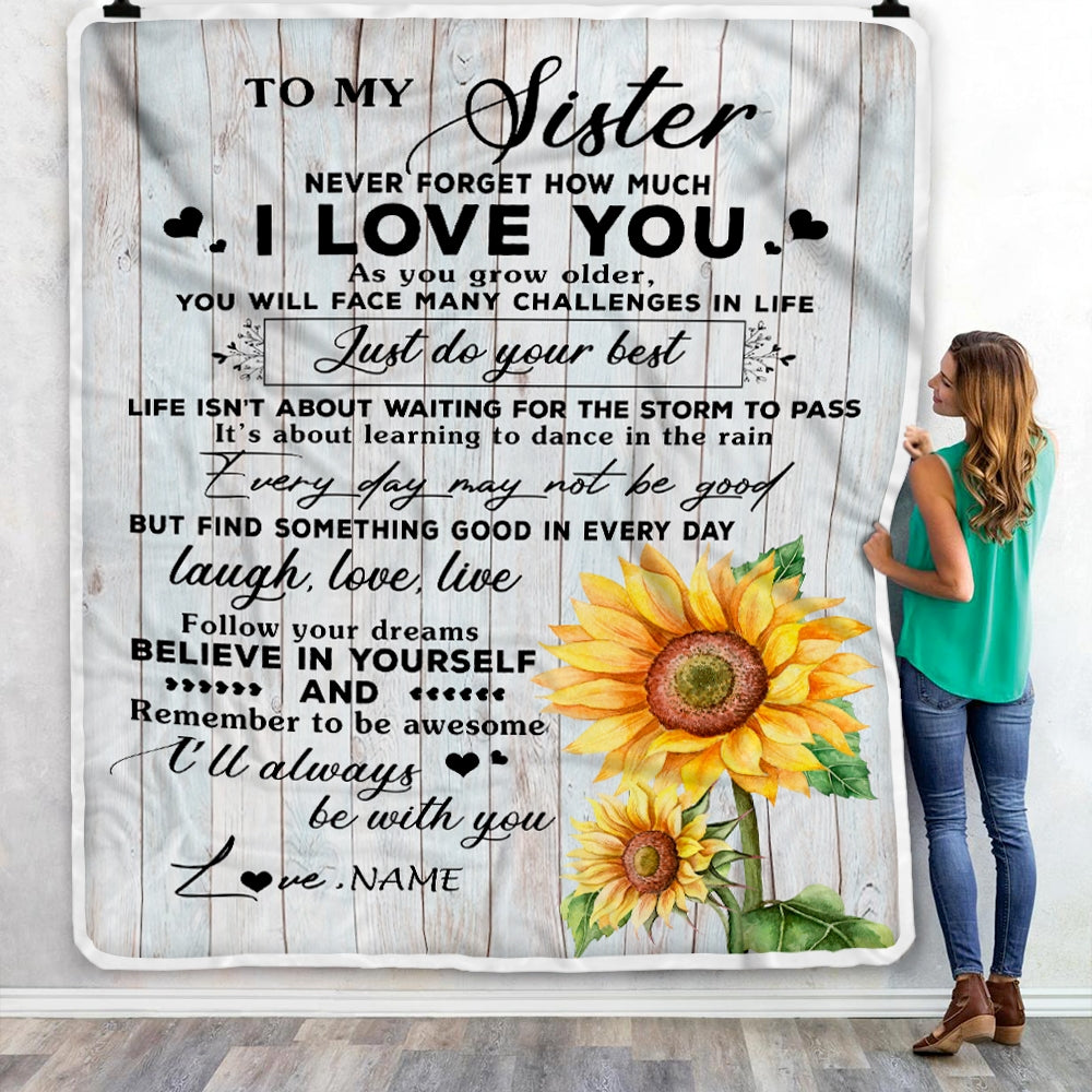Personalized To My Sister Blanket From Brother Sunflower Wood Laugh Love Live Sister Birthday Graduation Christmas Customized Bed Quilt Fleece Throw Blanket | teecentury