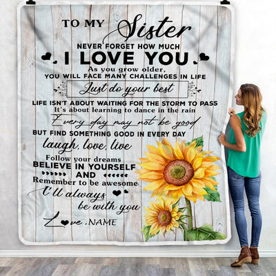 Personalized To My Sister Blanket From Brother Sunflower Wood Laugh Love Live Sister Birthday Graduation Christmas Customized Bed Quilt Fleece Throw Blanket | teecentury