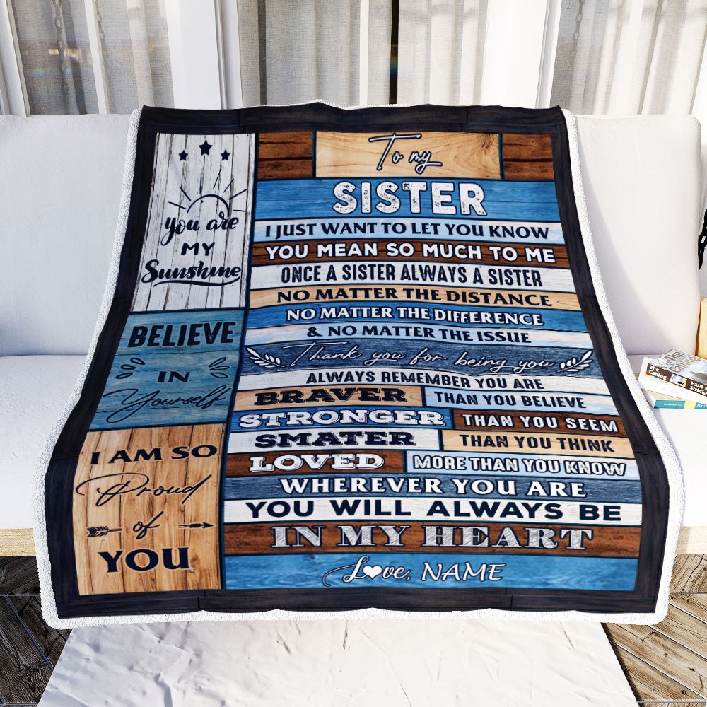 Personalized To My Sister Blanket From Brother Wood You Will Always Be In My Heart Sister Birthday Christmas Graduation Customized Bed Fleece Throw Blanket | teecentury