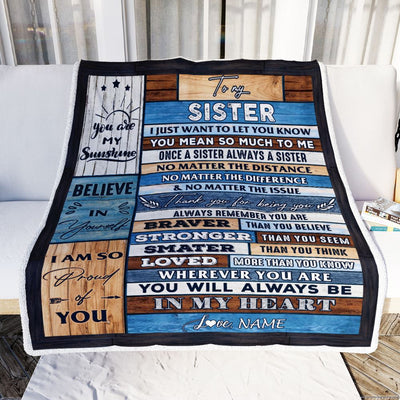 Personalized To My Sister Blanket From Brother Wood You Will Always Be In My Heart Sister Birthday Christmas Graduation Customized Bed Fleece Throw Blanket | teecentury