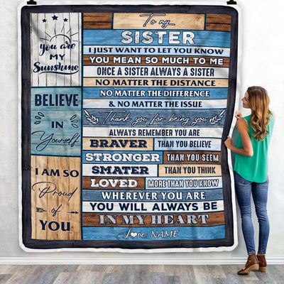 Personalized To My Sister Blanket From Brother Wood You Will Always Be In My Heart Sister Birthday Christmas Graduation Customized Bed Fleece Throw Blanket | teecentury