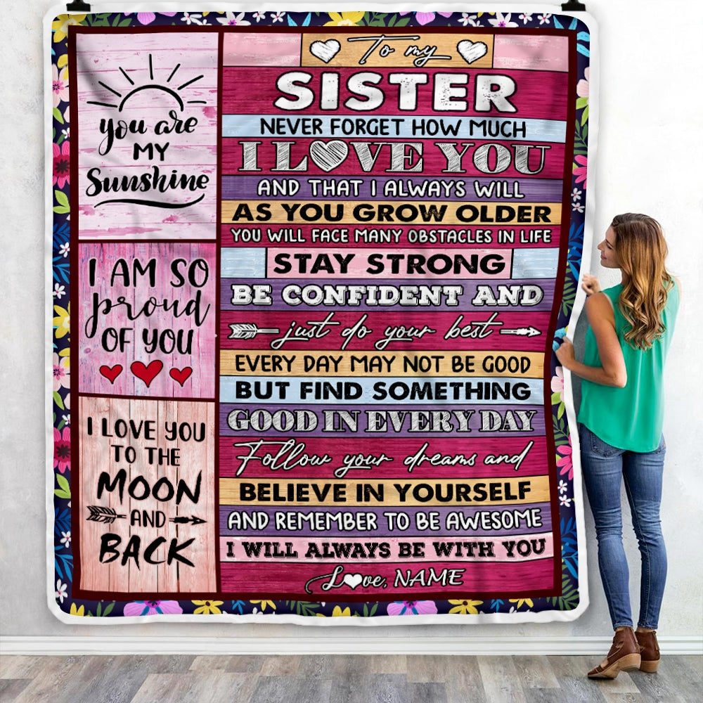 Personalized To My Sister Blanket From Sister Brother Proud Of You I Love You Wood Sister Birthday Thanksgiving Christmas Customized Fleece Throw Blanket Blanket | Teecentury.com