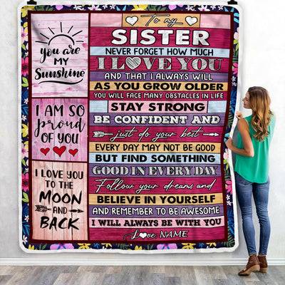 Personalized To My Sister Blanket From Sister Brother Proud Of You I Love You Wood Sister Birthday Thanksgiving Christmas Customized Fleece Throw Blanket Blanket | Teecentury.com
