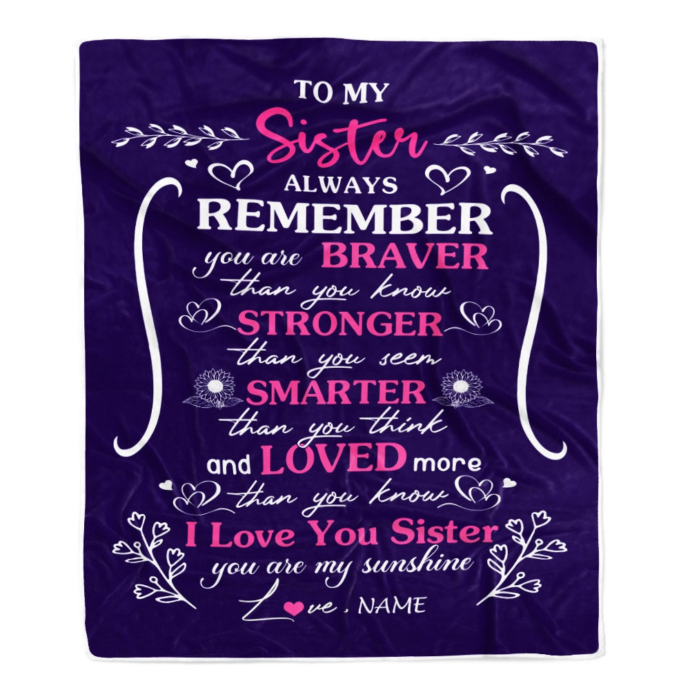 Personalized To My Sister Blanket From Sister Purple I Love You Sister Birthday Christmas Gift Customized Bed Quilt Fleece Throw Blanket Blanket | Teecentury.com