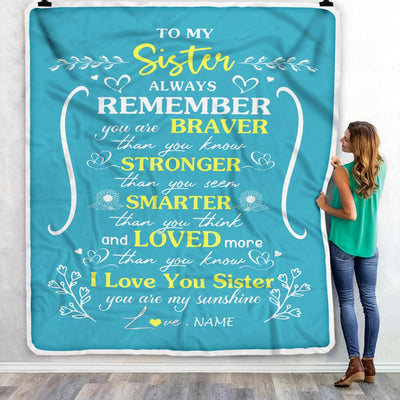 Personalized To My Sister Blanket From Sister Teal I Love You Sister Birthday Christmas Gift Customized Bed Quilt Fleece Throw Blanket Blanket | Teecentury.com