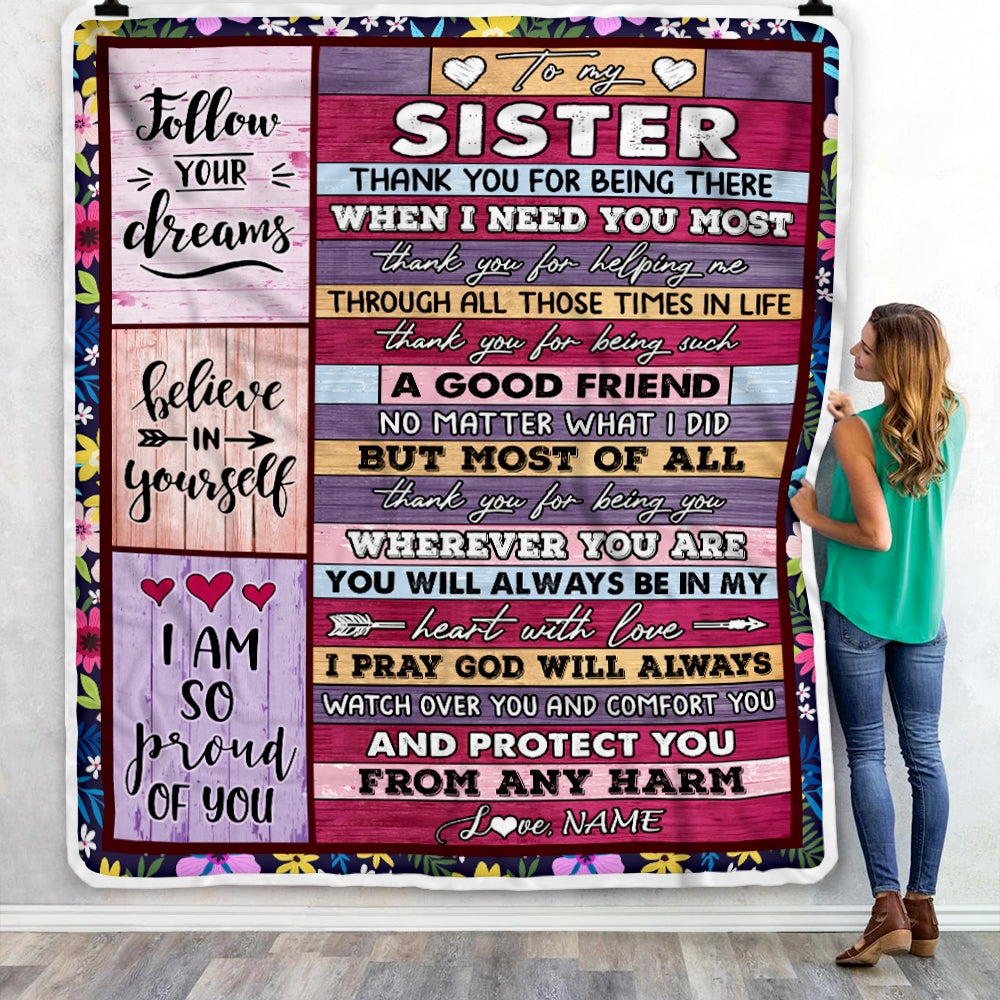 Personalized To My Sister Blanket from Brother You Will Always Be In My Heart Sister Birthday Thanksgiving Christmas Customized Fleece Throw Blanket Blanket | Teecentury.com