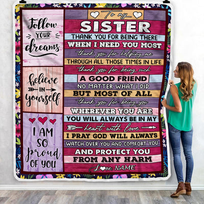 Personalized To My Sister Blanket from Brother You Will Always Be In My Heart Sister Birthday Thanksgiving Christmas Customized Fleece Throw Blanket Blanket | Teecentury.com