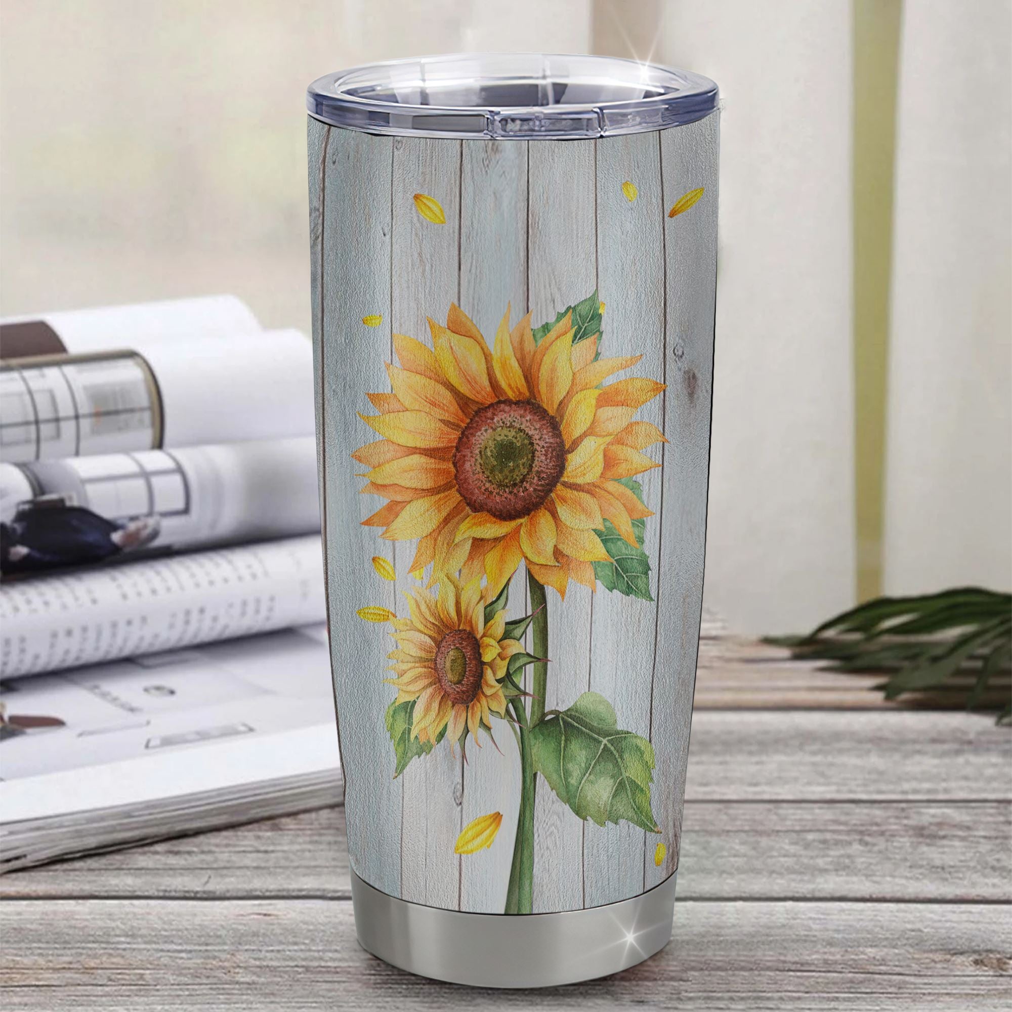 Personalized To My Sister From Brother Stainless Steel Tumbler Cup Sunflower Wood Laugh Love Live Sister Birthday Graduation Christmas Travel Mug | teecentury