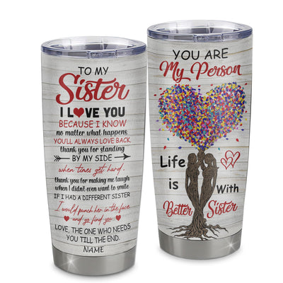 Personalized To My Sister From Sister Stainless Steel Tumbler Cup Colorful Tree You Are My Person Big Sis Little Sis Unique Sister Birthday Christmas Travel Mug | teecentury