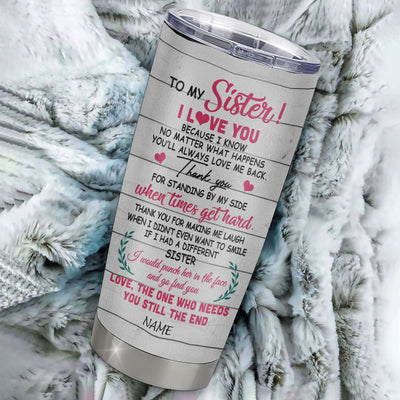 Personalized To My Sister From Sister Stainless Steel Tumbler Cup I Love You Thank You For Standing By My Side Little Big Sis Unique Sister Birthday Christmas Travel Mug | teecentury