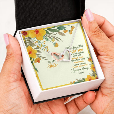 Interlocking Hearts Necklace | Personalized To My Sister Necklace From Brother Flower Never Forget That I Love You Sister Birthday Christmas Graduation Customized Gift Box Message Card | teecentury