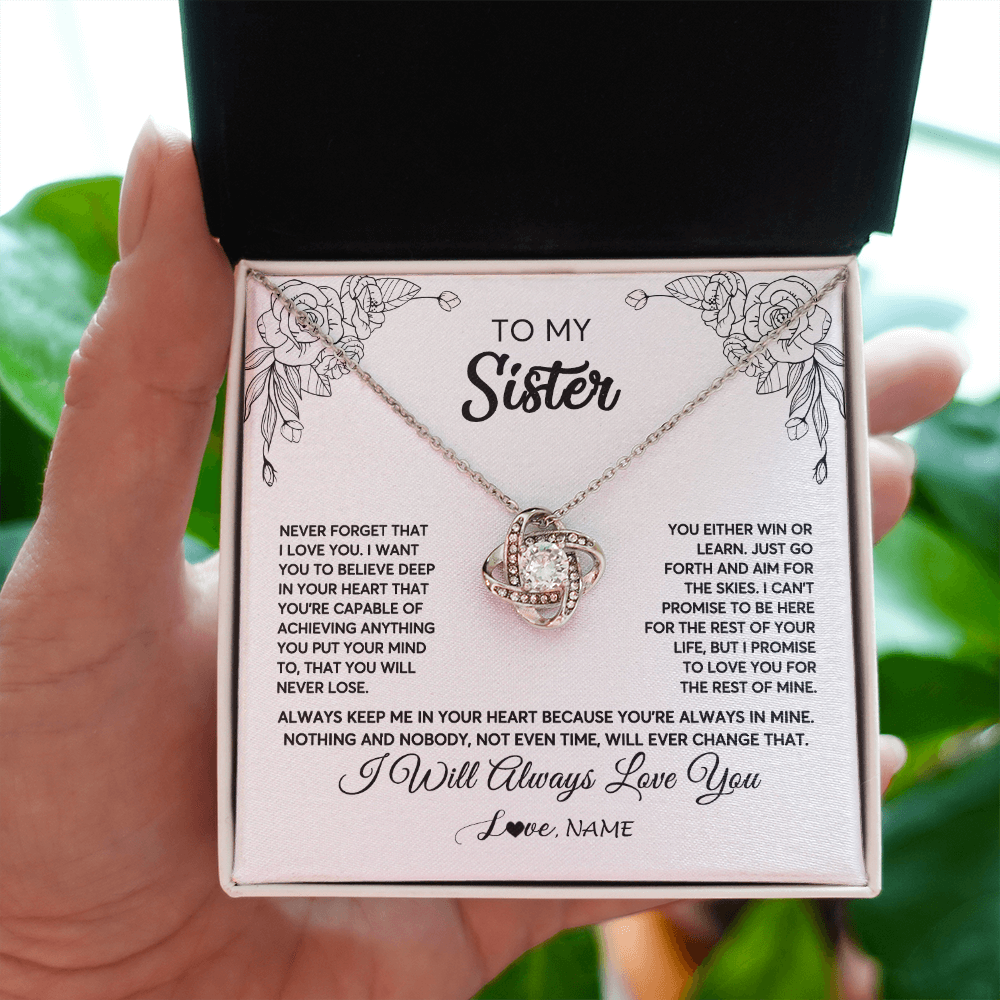 Love Knot Necklace | Personalized To My Sister Necklace From Brother Never Forget That I Love You Sister Birthday Graduation Christmas Jewelry Customized Gift Box Message Card | teecentury