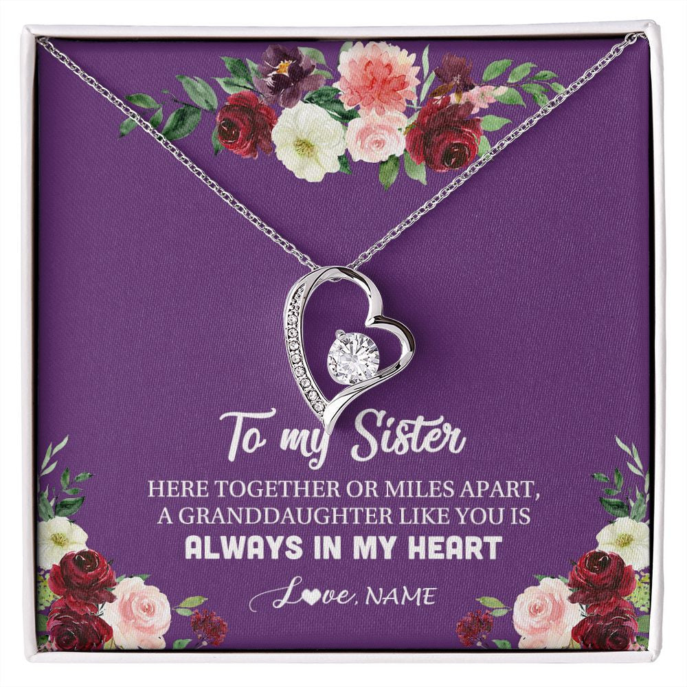 Forever Love Necklace | Personalized To My Sister Necklace From Brother Sisster Love You Is Always In My Heart Sister Birthday Christmas Jewelry Customized Gift Box Message Card | teecentury