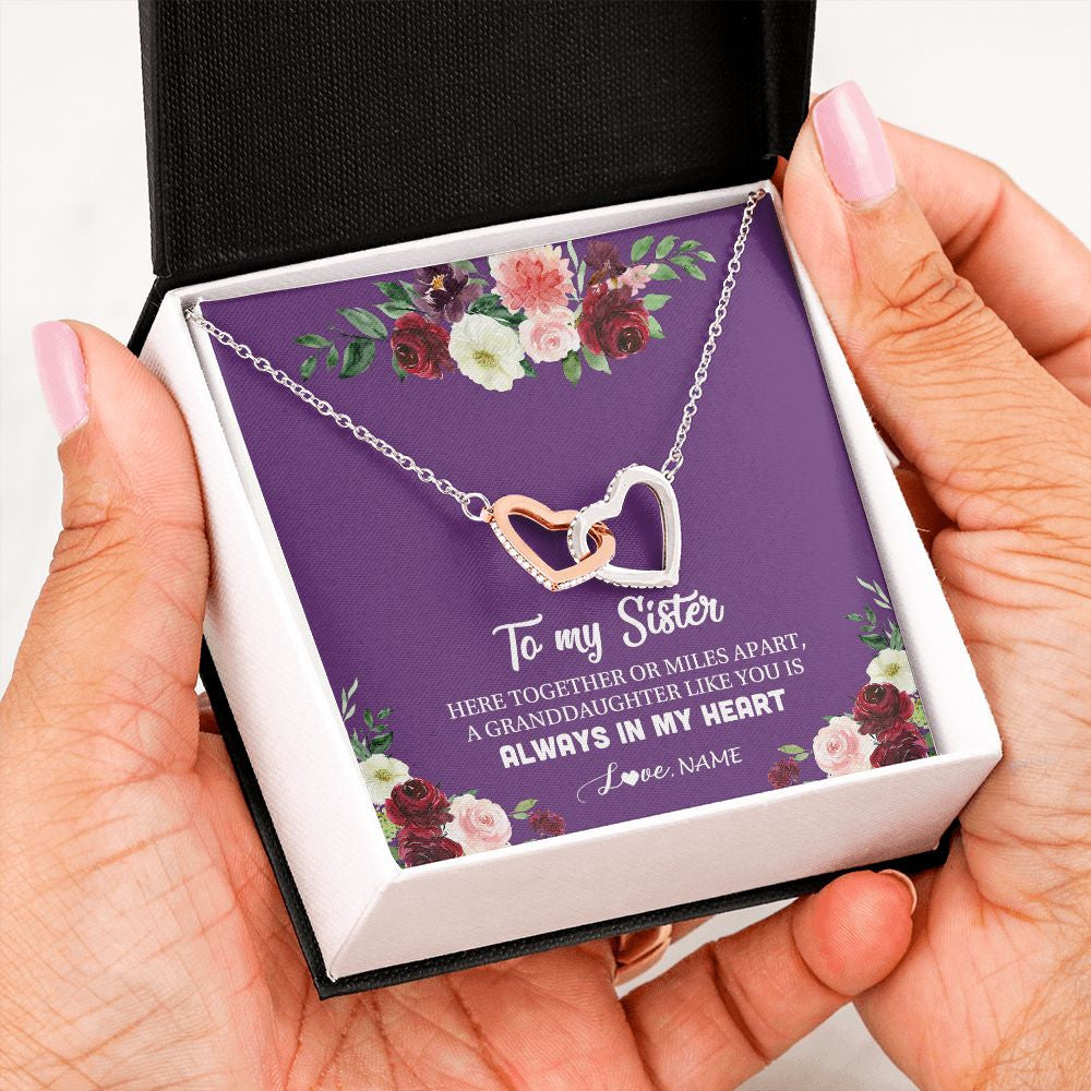 Interlocking Hearts Necklace | Personalized To My Sister Necklace From Brother Sisster Love You Is Always In My Heart Sister Birthday Christmas Jewelry Customized Gift Box Message Card | teecentury