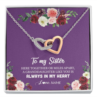 Interlocking Hearts Necklace | Personalized To My Sister Necklace From Brother Sisster Love You Is Always In My Heart Sister Birthday Christmas Jewelry Customized Gift Box Message Card | teecentury