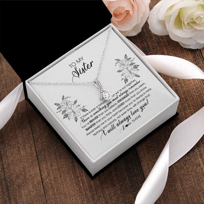 Alluring Beauty Necklace | Personalized To My Sister Necklace From Brother Sister Not Even Time Floral Sister Birthday Graduation Christmas Customized Message Card | teecentury