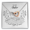 Interlocking Hearts Necklace | Personalized To My Sister Necklace From Brother Sister Not Even Time Floral Sister Birthday Graduation Christmas Customized Message Card | teecentury