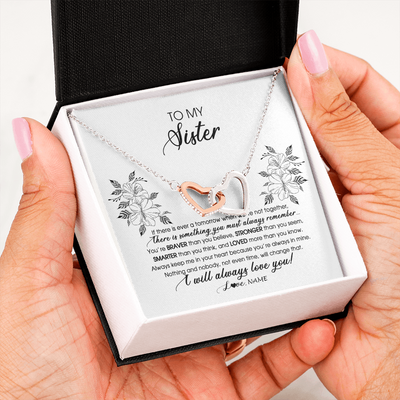 Interlocking Hearts Necklace | Personalized To My Sister Necklace From Brother Sister Not Even Time Floral Sister Birthday Graduation Christmas Customized Message Card | teecentury