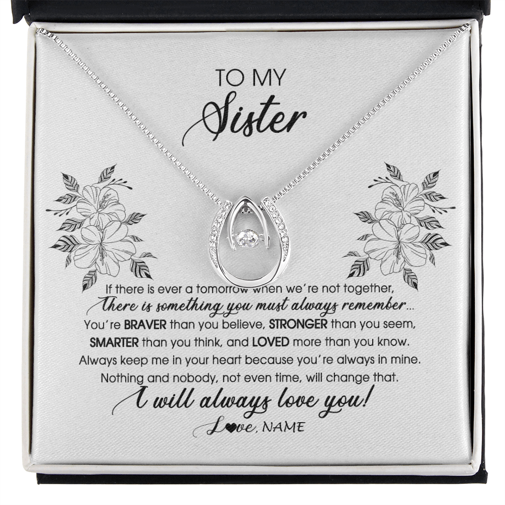 Lucky In Love Necklace | Personalized To My Sister Necklace From Brother Sister Not Even Time Floral Sister Birthday Graduation Christmas Customized Message Card | teecentury
