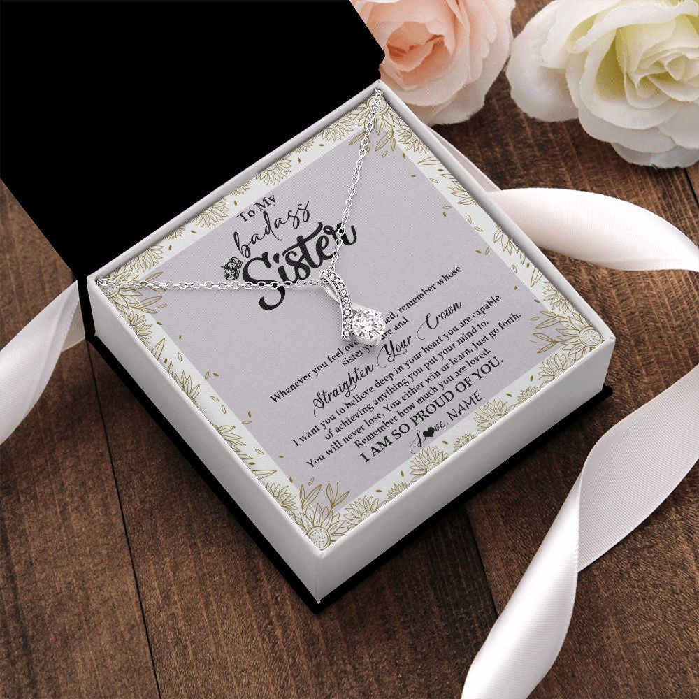 Alluring Beauty Necklace | Personalized To My Sister Necklace From Brother Sister Straighten Your Crown Sister Birthday Christmas Graduation Jewelry Customized Gift Box Message Card | teecentury