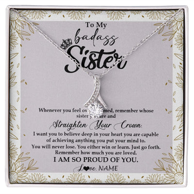 Alluring Beauty Necklace | Personalized To My Sister Necklace From Brother Sister Straighten Your Crown Sister Birthday Christmas Graduation Jewelry Customized Gift Box Message Card | teecentury