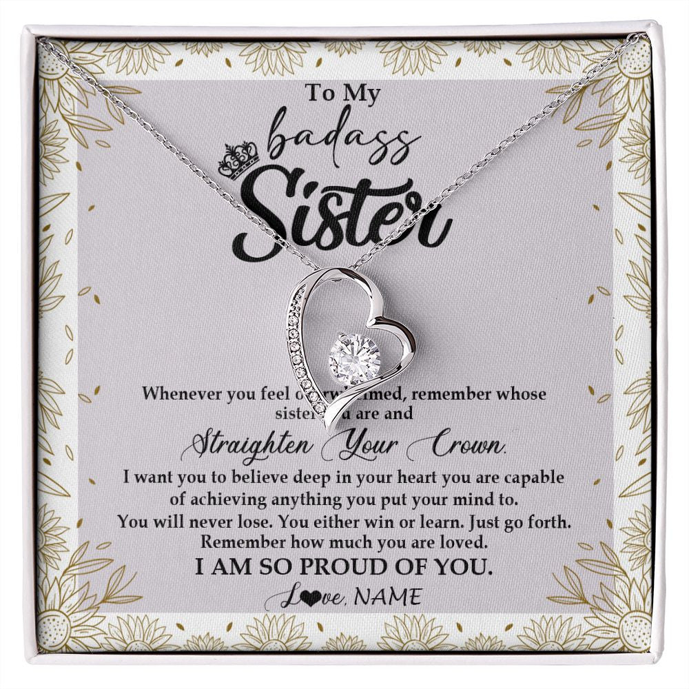 Forever Love Necklace | Personalized To My Sister Necklace From Brother Sister Straighten Your Crown Sister Birthday Christmas Graduation Jewelry Customized Gift Box Message Card | teecentury