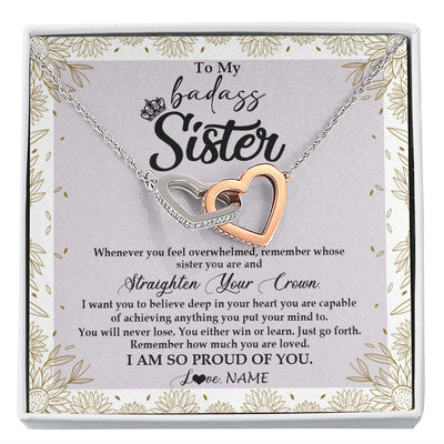 Interlocking Hearts Necklace | Personalized To My Sister Necklace From Brother Sister Straighten Your Crown Sister Birthday Christmas Graduation Jewelry Customized Gift Box Message Card | teecentury
