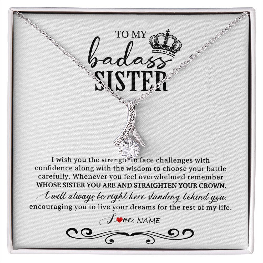 Alluring Beauty Necklace | Personalized To My Sister Necklace From Brother Sister Wish You The Strength Sister Birthday Christmas Graduation Jewelry Customized Gift Box Message Card | teecentury