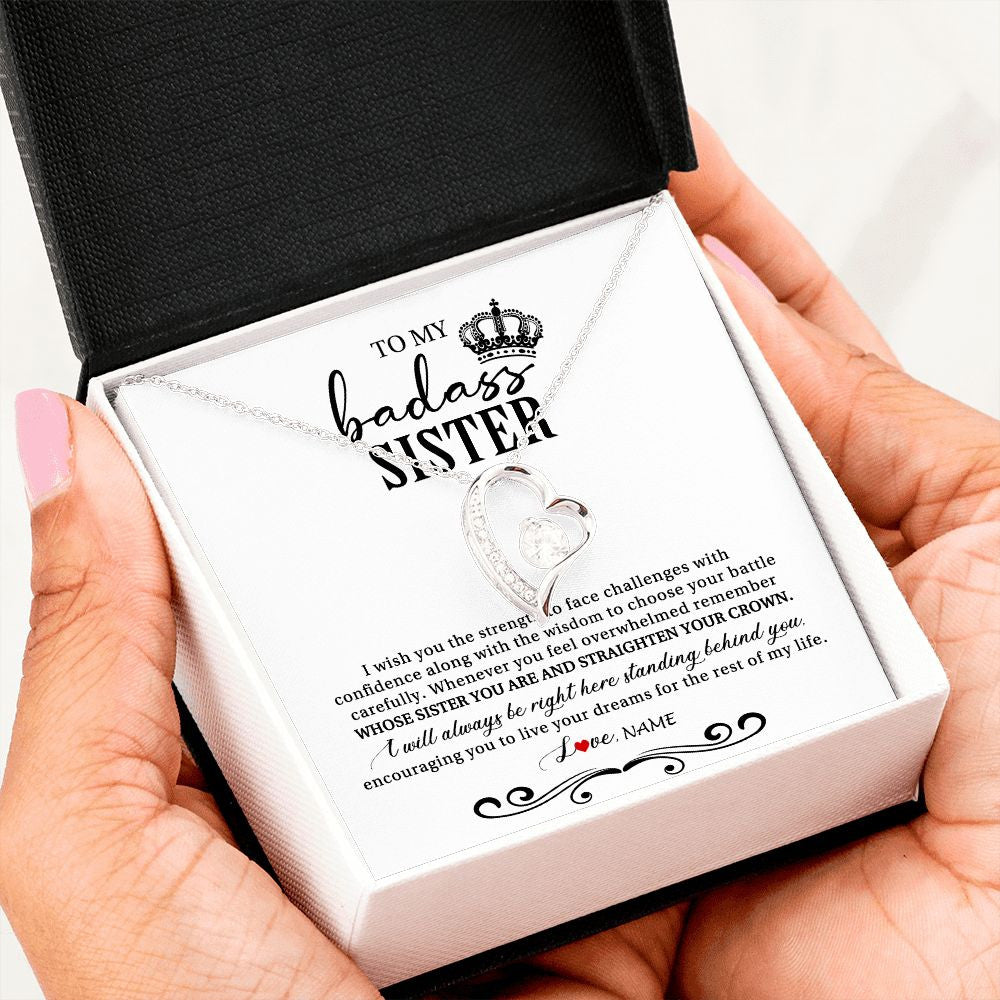 Forever Love Necklace | Personalized To My Sister Necklace From Brother Sister Wish You The Strength Sister Birthday Christmas Graduation Jewelry Customized Gift Box Message Card | teecentury