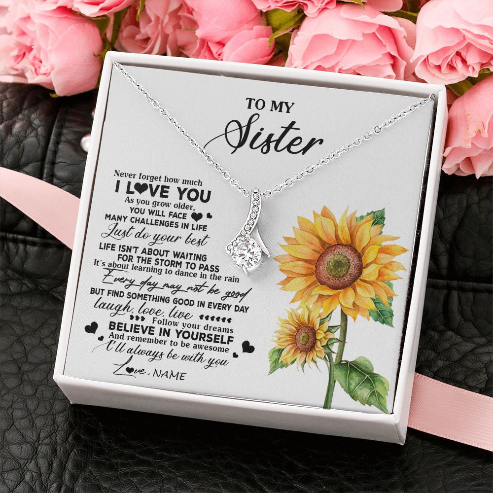 Alluring Beauty Necklace | Personalized To My Sister Necklace From Brother Sunflower Wood Laugh Love Live Sister Birthday Graduation Christmas Customized Gift Box Message Card | teecentury