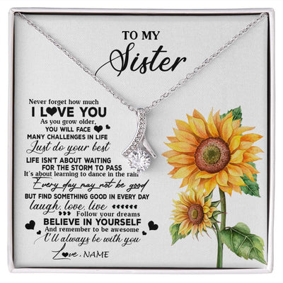 Alluring Beauty Necklace | Personalized To My Sister Necklace From Brother Sunflower Wood Laugh Love Live Sister Birthday Graduation Christmas Customized Gift Box Message Card | teecentury