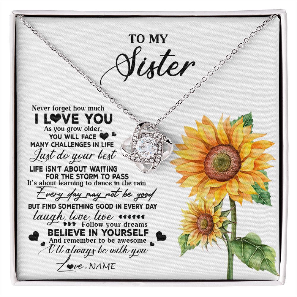 Love Knot Necklace | Personalized To My Sister Necklace From Brother Sunflower Wood Laugh Love Live Sister Birthday Graduation Christmas Customized Gift Box Message Card | teecentury