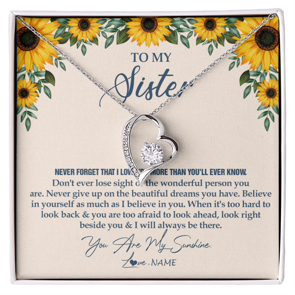 Forever Love Necklace | Personalized To My Sister Necklace From Brother Sunflower You Are My Sunshine Sister Jewelry Graduation Birthday Christmas Customized Gift Box Message Card | teecentury