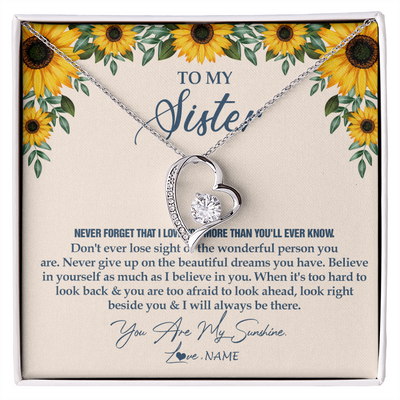 Forever Love Necklace | Personalized To My Sister Necklace From Brother Sunflower You Are My Sunshine Sister Jewelry Graduation Birthday Christmas Customized Gift Box Message Card | teecentury