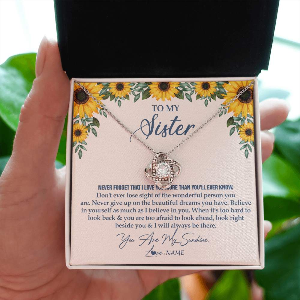 Love Knot Necklace | Personalized To My Sister Necklace From Brother Sunflower You Are My Sunshine Sister Jewelry Graduation Birthday Christmas Customized Gift Box Message Card | teecentury