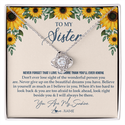 Love Knot Necklace | Personalized To My Sister Necklace From Brother Sunflower You Are My Sunshine Sister Jewelry Graduation Birthday Christmas Customized Gift Box Message Card | teecentury